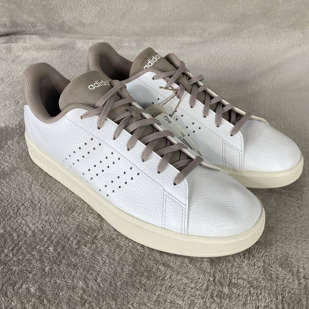 Adidas Advantage 2. Mens Court Shoes Size 11.5 White Brown Leather Cloudfoam NEW